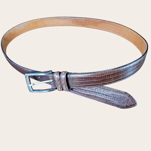Trafalgar Mens Brown Lizard Embossed Italian Calfskin Belt Brass Buckle 36